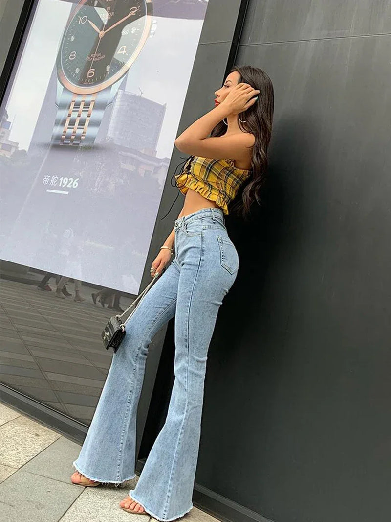 Flare Jeans Pants Women’S Vintage Denim Y2K Jeans Women High Waist Fashion Stretch Tall and Thin Trousers Streetwear Retro Jeans