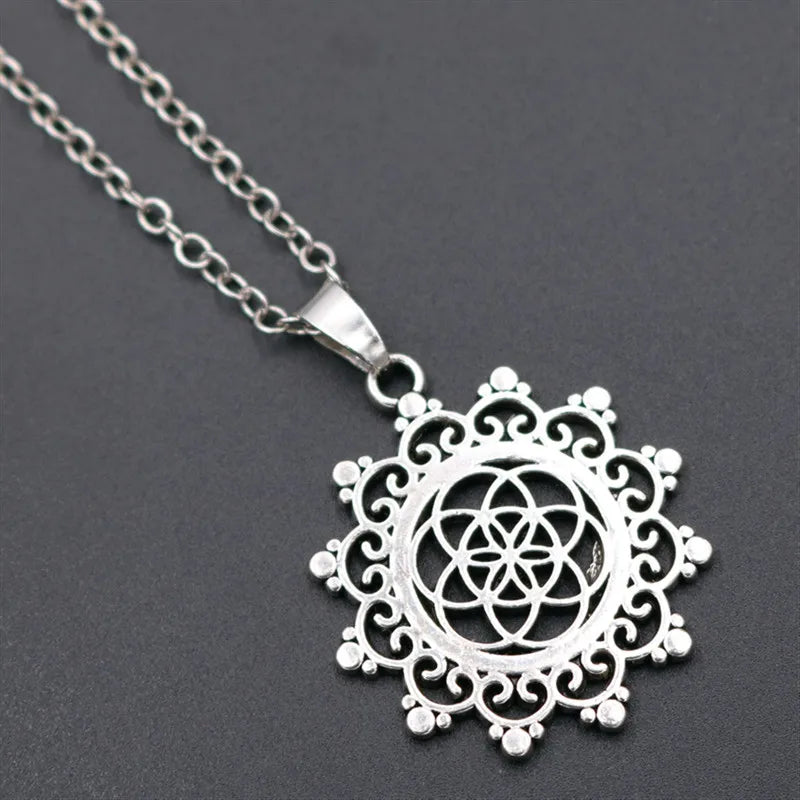 Flower of Life Charms Mandala Charms Mercaba Life Spirit Digital Secret Charm Fashion Sports Yoga Charms DIY Metal Necklace 1Pcs