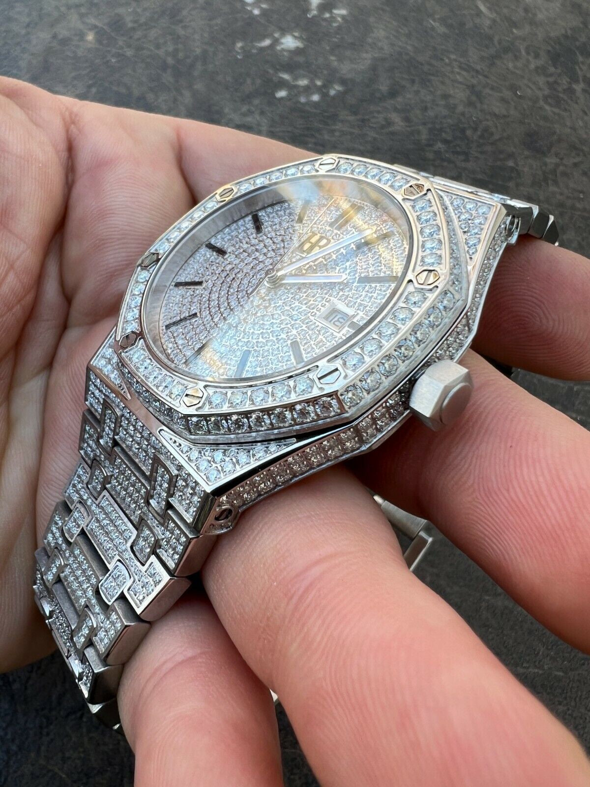 Real Mens MOISSANITE Watch Iced Automatic Skeleton 44Mm Hiphop Pass Diamond Test